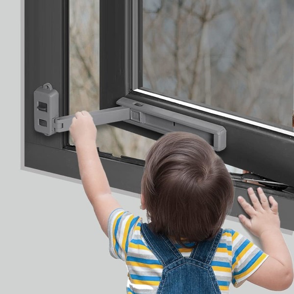 Barnsäkert fönsterlås, fönsterspärr, Lätt att installera och använda, 3M-lim, Inga verktyg eller borrning krävs, Lätt att ta bort