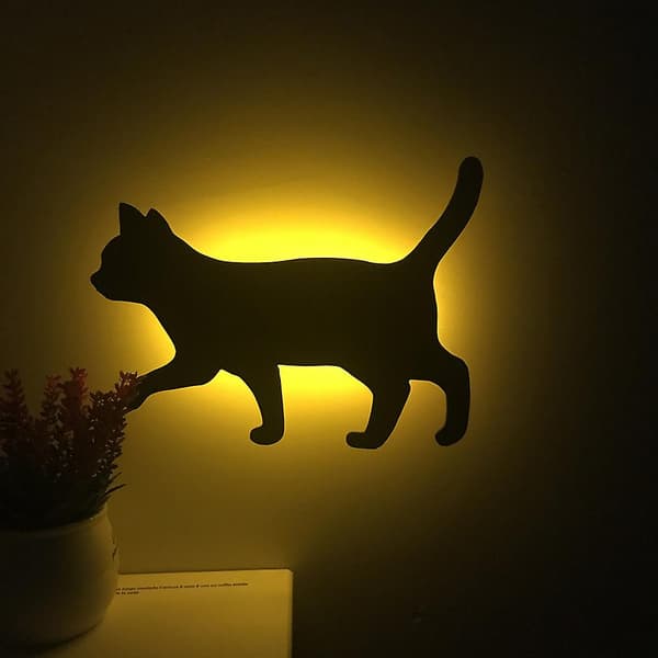 Stemme lyssensorbryter Katt nattlys LED-projeksjonslys Vegglampe Silhuettlys Dyr H