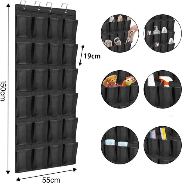 Hanging Shoe Bag with 12 Compartments - Shoe Cabinet - Shoe Storage System - Black - Multi-layer Storage Design - 165*29CM