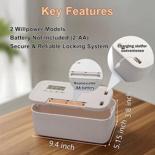 Timer Lock Box Adjustable 0-30 Days Secure Storage for Snacks, Medicine, Phones, and Electronics for Self-Control Home Use