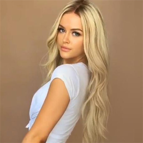 Peruk för kvinnor, lång blond lockig vågig syntetisk hår, värmebeständig, lämplig för fest, vardagligt bruk och cosplay, ombre-färg