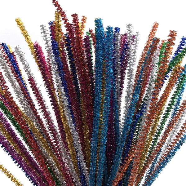 Rørrensere 100 stk. 10 farver Chenille-stængler til gør-det-selv-håndværk, dekorationer Kreative skoleprojekter (6 mm x 12 tommer, Bling-Bling farver)
