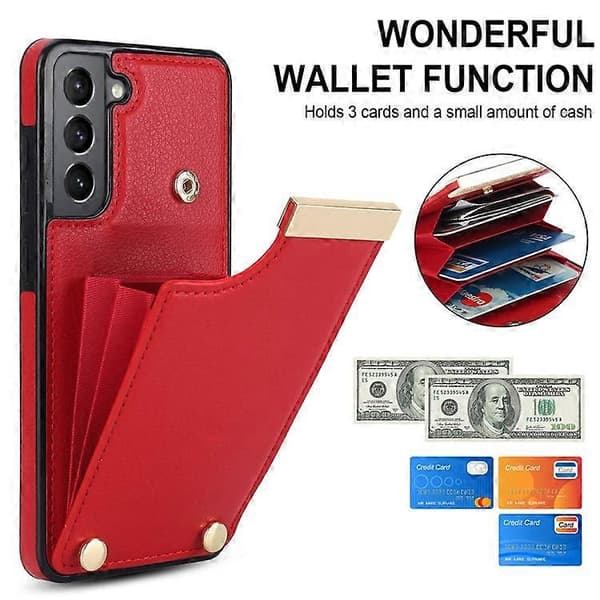 Compatible with Samsung Galaxy S21 FE 5G Mobile Phone Case, Drop-Proof Card Holder Case with Hardware Decoration Red