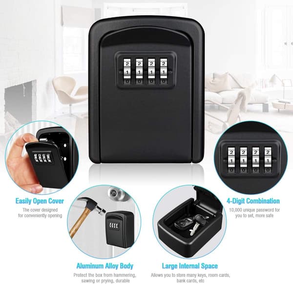 1PC Key Cabinet, Wall Mounted Key Cabinet [Waterproof and Rustproof (Black)-80*95*42mm