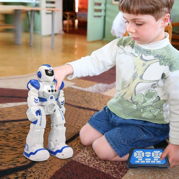 Fjernkontrollrobot for barn, intelligent programmerbar robot med infrarøde kontrollerleker, dansing, sang, månevandring og LED-øyne, Gesture Sensi