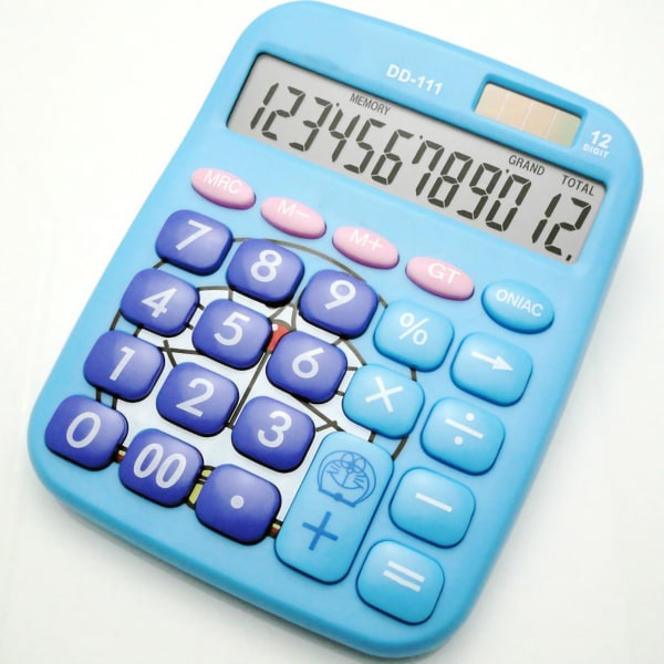 Tecknad söt miniräknare 12 siffror tydlig lättåtkomlig liten miniräknare för barn med LCD-skärm himmelsblå- W