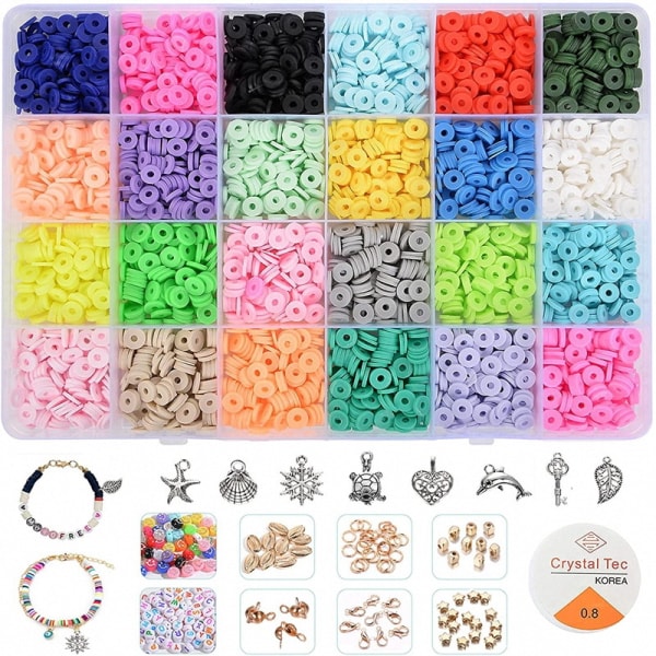 4000+ stk. flade perler kit, 24 farver bogstav flade perler håndlavet polymer ler, farverige runde flade perler, til børn smykker DIY halskæde armbånd øreringe