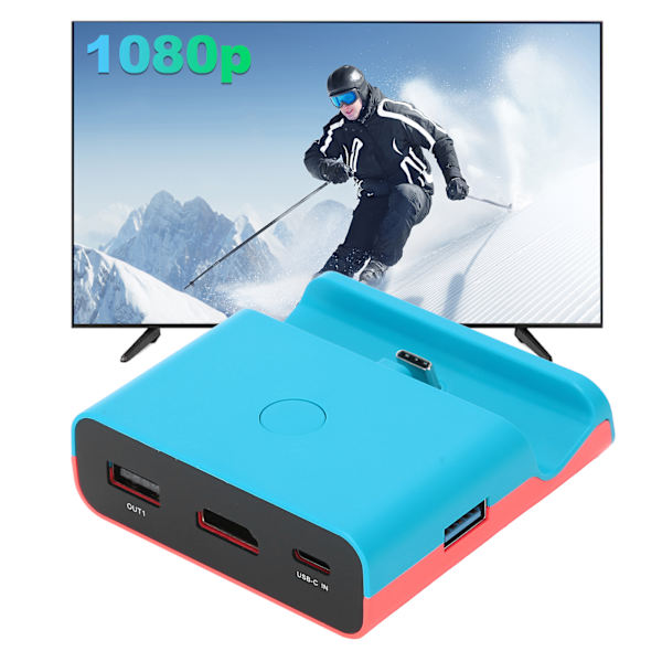 HDMI Videokonverteradapter for Switch/Lite Spillkonsoll Bærbar Mini Lading Dock Stativ Blå Rød