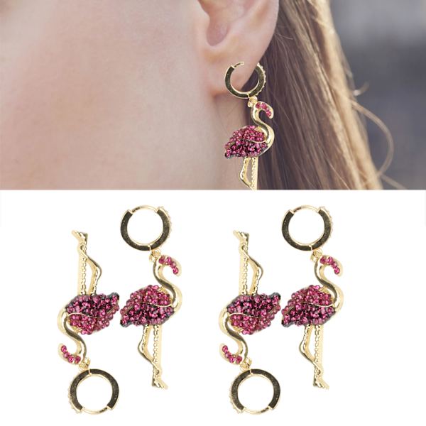 2 Par Øredobber Diamant Flamingo Drop Dangle AllMatch Mote Ørepynt