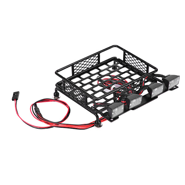 Takräcke för Bagage med LED-Ljus Kvadrat för SCX10 1/10 RC-Bil (2 Vita 2 Röda)