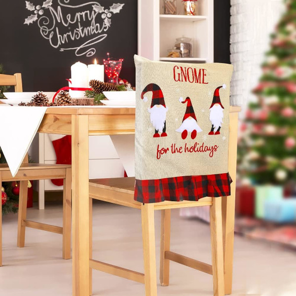Joulun selkänojan tuolinpäälliset set , 3 kpl ruokasalin tuolinpäälliset joulukäyttöön liinavaatteet ruokapöydän tuolin selkäsuojat Gnome Elf Snowflake päivällistuolin päälliset