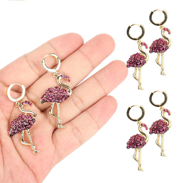 2 Par Øredobber Diamant Flamingo Drop Dangle AllMatch Mote Ørepynt