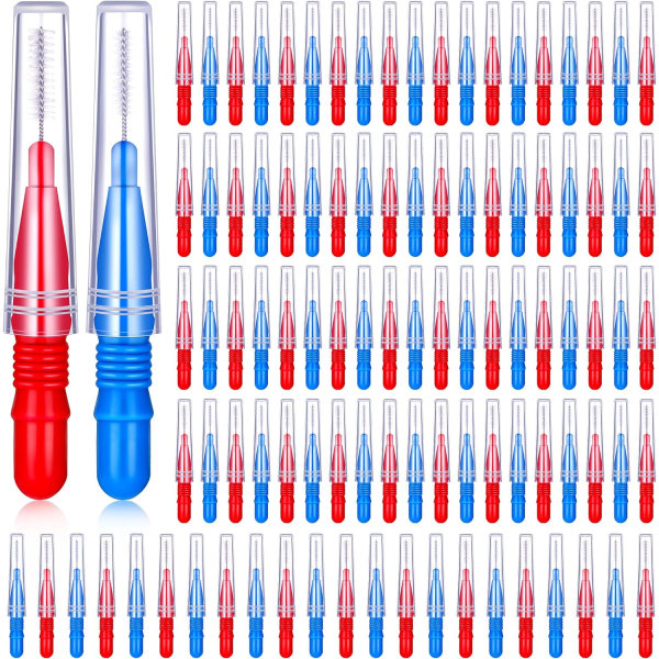 100 stykker Interdental Brush Dental Flosser Tannstikker Oral Dental Hygiene Brush Dental Flosser Tannstikker Tannrengjøringsverktøy (rød og blå)