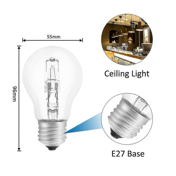 【bt02】Halogen Bulb E27 A55 42w Dimmable, Ac220-240v, 650lm Warm White 2700k, Clear Halogen Globe Bulb E27 for Ceiling Lamp, Desk Lamp