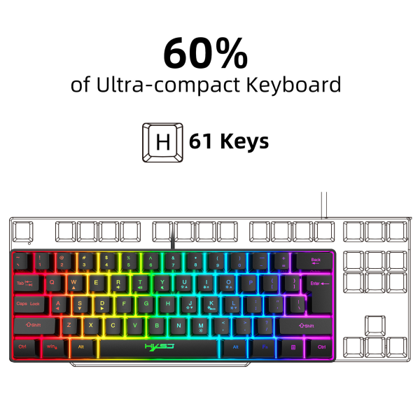 61-tasters spillmembrantastatur RGB-belysning minitastatur Ulike hurtigtastkombinasjoner (tastatur + mus)