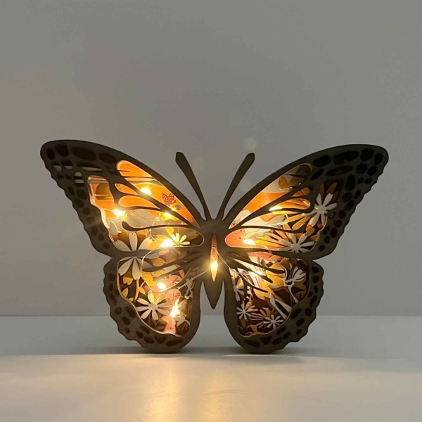 Uthult trehåndverk Kreative dyrehjemslamper Dekorative sommerfugltrepynt Dekorativt nattlys