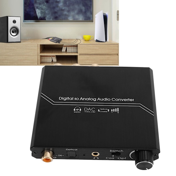 192KHz Digital til Analog Lydkonverter med Volumjustering Digital Optisk Koaksial til Analog Stereo RCA 3,5 mm Jack Konverter