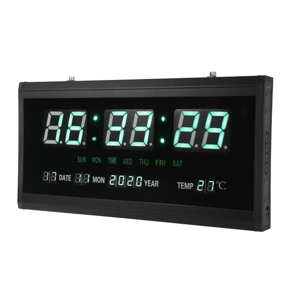 LED Digital Evighetskalender Väggklocka Svart Ram Gröna Siffror EU-kontakt 110-220V