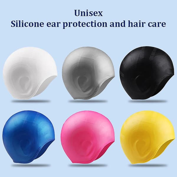Silikon badehette langt hår 3D ørebeskyttelse ergonomisk design for tenåring-voksen Black