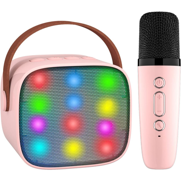 Lasten karaokelaite mikrofonilla (vaaleanpunainen), kannettava Bluetooth karaokelaite lasten aikuisten käyttöön, ääntä muuttava tehoste ja LED-valo, syntymäpäivä