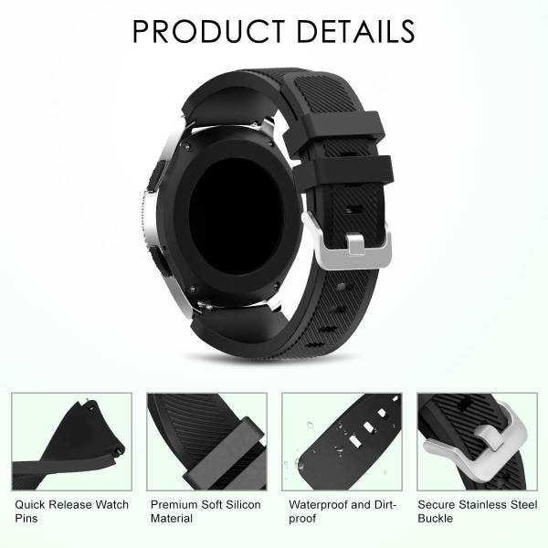 Yhteensopiva hihnan Galaxy Watch 3 45mm/Gear S3 Frontier/Classic/Galaxy Watch 46mm ranneke 22mm pehmeä silikonikorvausranneke urheiluranneke kanssa
