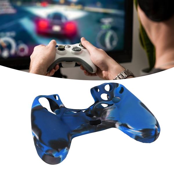Silikonfodral Halkskyddande Greppskydd med 1 Par Tumgrepp för PS4-Kontroll (Kamouflage Blå för PS4 Silikonhylsa Tumgrepp)