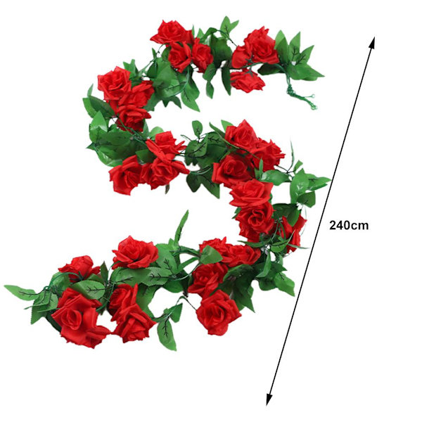 Simuleret kunstig blomsterranke dekoration plastikvin (2*ranke) gul ni-hovedet rose