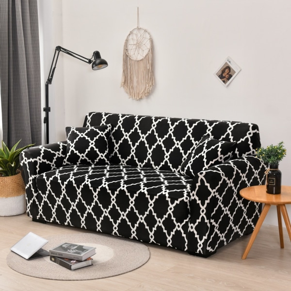 2-personers sofabetræk 150-185 cm Moderne sofabetræk med armlæn Universalt elastisk sofabetræk Beskyttelsesbetræk, sort gitter