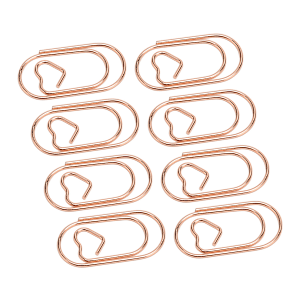 Roséguld Hjärtformade Pappersklämmor - 100-pack, Rostfri Elektropläterad Metall, Snygga och Bärbara Kontorstillbehör