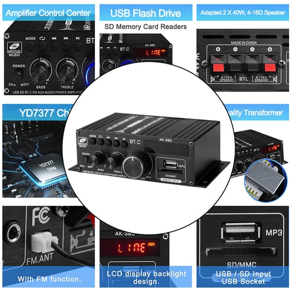 【bt02】AK380 Bil Bluetooth Strøm Hjem 12V Strøm Lyd- og Videoutstyr