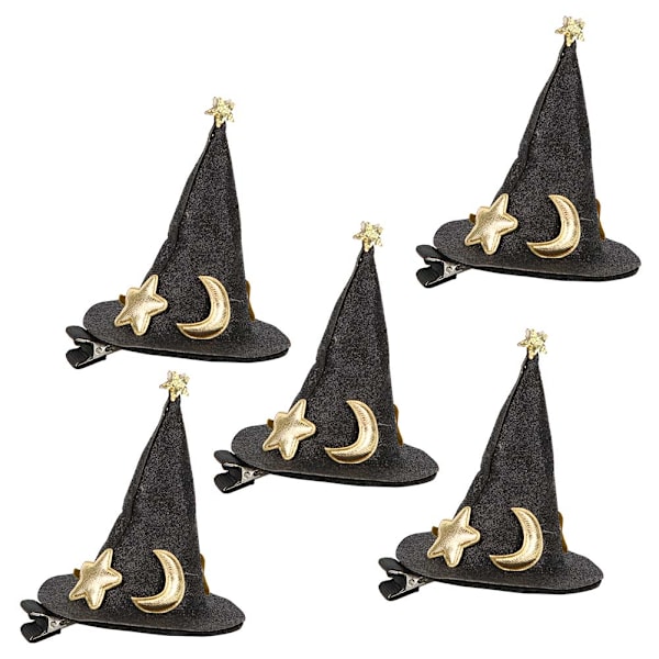 Set med 5 Mini Häxhatt Hårklämmor - Bedårande Halloween, Jul & Nyår Hårnålar för Barns Semestertillbehör