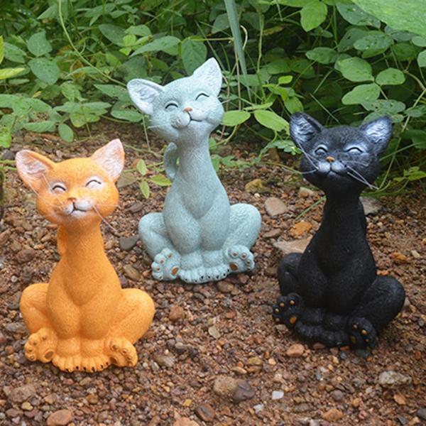 Siddende kat dyrestatue harpiks håndværk ornamenter tre sidde katte have hjem dekoration ornamenter grå