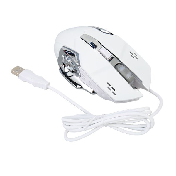 Trådbunden Spelmus med RGB-bakgrundsbelysning 4 Justerbara DPI Upp till 3600 Ergonomisk USB Optisk Datormus med 6 Knappar Vit Hörbar Mus