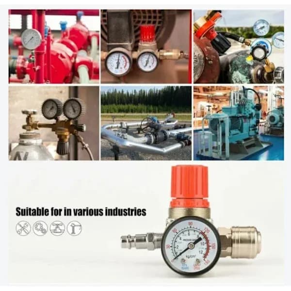 [02]1 stk lufttryksreducer, 1/4 trykreducer, 4-hullers trykregulator med manometer, kompressor