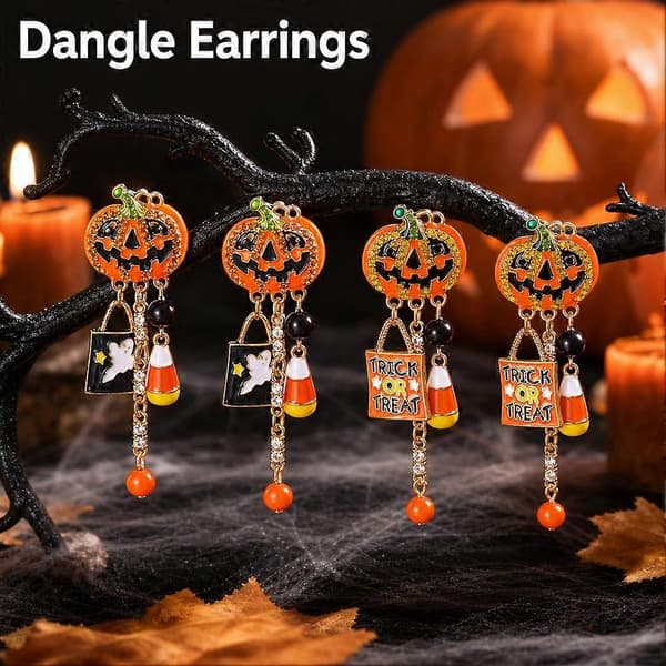 Halloween Græskar Øreringe Spøgelse Slik Majs Dråbe Dingle Legering Letvægts Black 1pcs