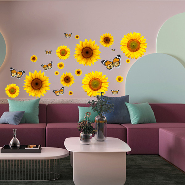 Väggdekaler Solrosor och fjärilar Väggdekaler Väggdekor för TV-vägg i vardagsrummet i sovrummet