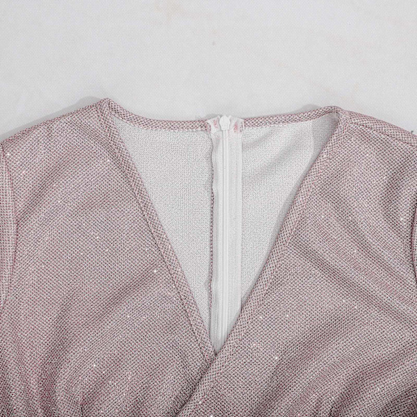 Hip Wrap Klänning Storlek S Rosa Långärmad Andningsbar Stretchig V-ringad Fodral Klänning för Fest