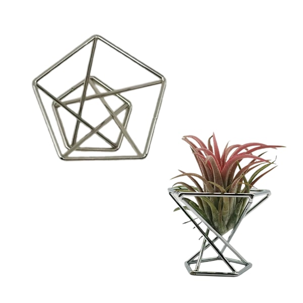 Bromeliakasvien teline Geometrinen Ilmakasvien Teline Powder Puff -teline - Hopea (Materiaali: Metalli, Koko: Halkaisija 55 mm, Korkeus 45 mm)