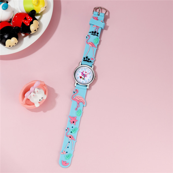 Watch(sininen, flamingo), vedenpitävä lasten rannekello Quartz Movement, 3D-sarjakuvasuunnittelu, digitaalinen watch 3-11-vuotiaille tytöille