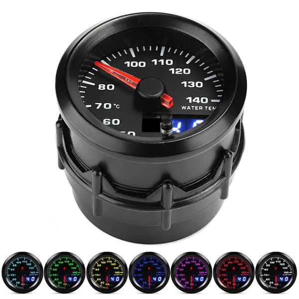 52mm 2 Tommer 7 Farve LED Display Bil Vandtemperatur Måler Sensor 40 til 140 Grader Celsius