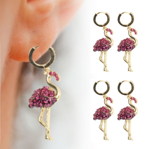 2 Par Øreringe Diamant Flamingo Drop Dangle AllMatch Mode Øre Dekoration