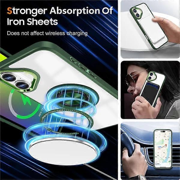 Compatible with iPhone 16 Case Magnetic Ring Holder Support PC+TPU Phone Cover DarkGreen
