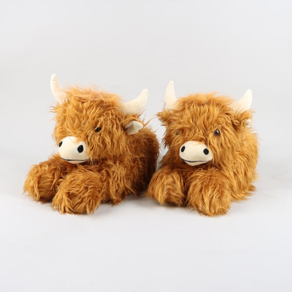 Highland Cow Plys Scottish Highland Cow Longhair Cow Cartoon Home Bomuldssko Lille størrelse: Indersålængde 24,2 cm