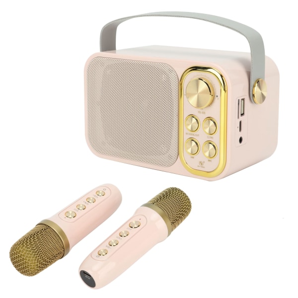 Karaokemaskin med 2 mikrofoner Karaoke alt i én maskin Bærbar Bluetooth-sangmaskin for hjemmefest Rosa