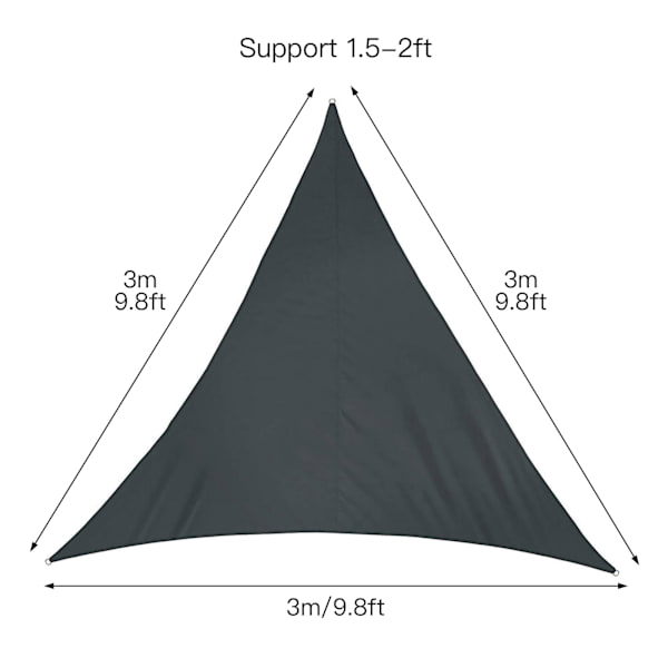 Triangulær solseil 3*3*3 meter (svart) inkludert tilbehør