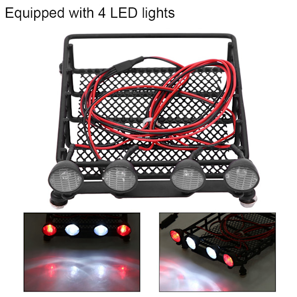 Takräcke Bagagehållare med LED-lampor Runda för Axial SCX10 1/10 RC-bil (2 Vita 2 Röda)