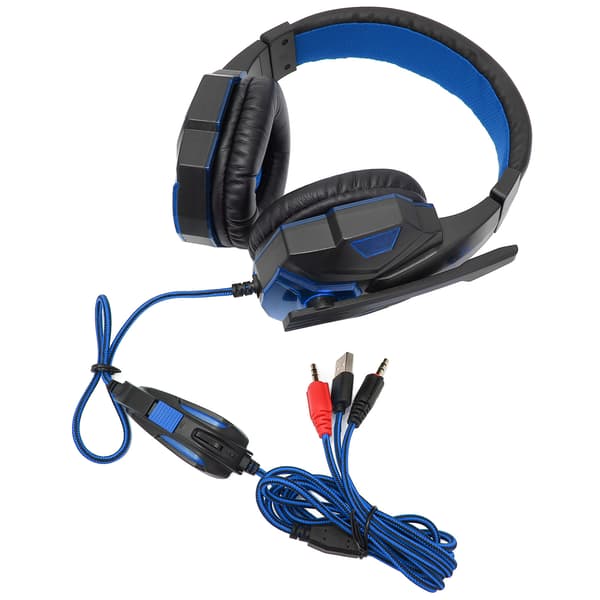 Lysende Gaming Headset med Mikrofon 35mm Justerbar Lydstyrke til PC Sort Blå