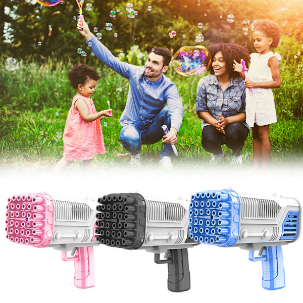 Bubbelblåsare 36 Hål Elektrisk Bubbelskytte Leksak med Ljus Bärbar Fläkt Automatisk Bubbelmaskin Sommar Utomhus Leksak Present till Barn