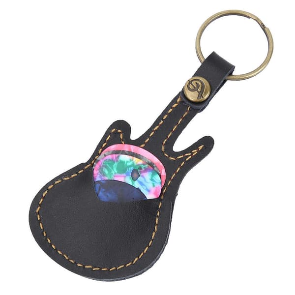 【02】Bärbar läder mässing gitarrplektrumväska hållare black