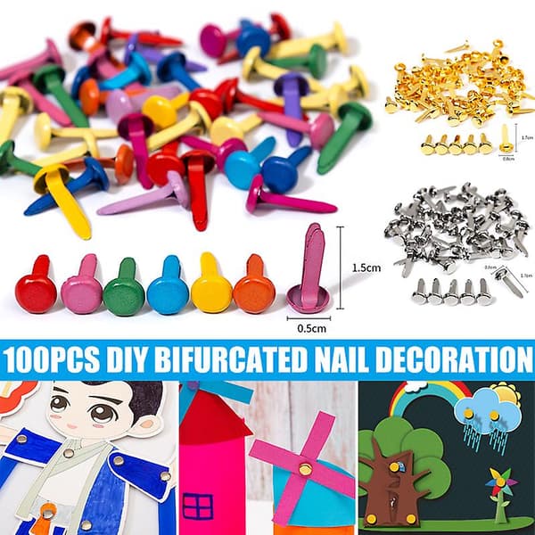 100 stk. gullfargede mini runde metallbrads Håndverk DIY Papirfester Scrapbooking Dekor Silver